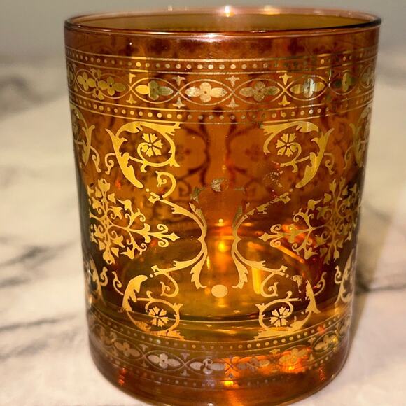 VINTAGE Gold Filigree Glass Candle Holder Moroccan Cup amber burnt Orange - Picture 5 of 10